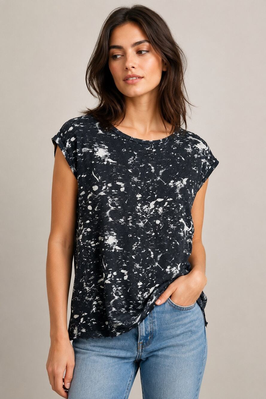 Tiger of Sweden Jeans Wild PR Abstract Print Raw Hem Top Black White Size S
